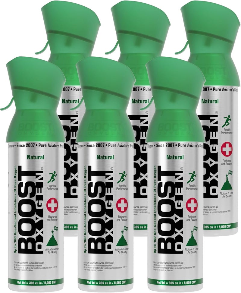 BOOST OXYGEN عبوة متوسطة طبيعية سعة 5 لتر | دعم تنفسي للتعافي الهوائي، الارتفاع، الأداء والصحة (6 عبوات) - Image 1