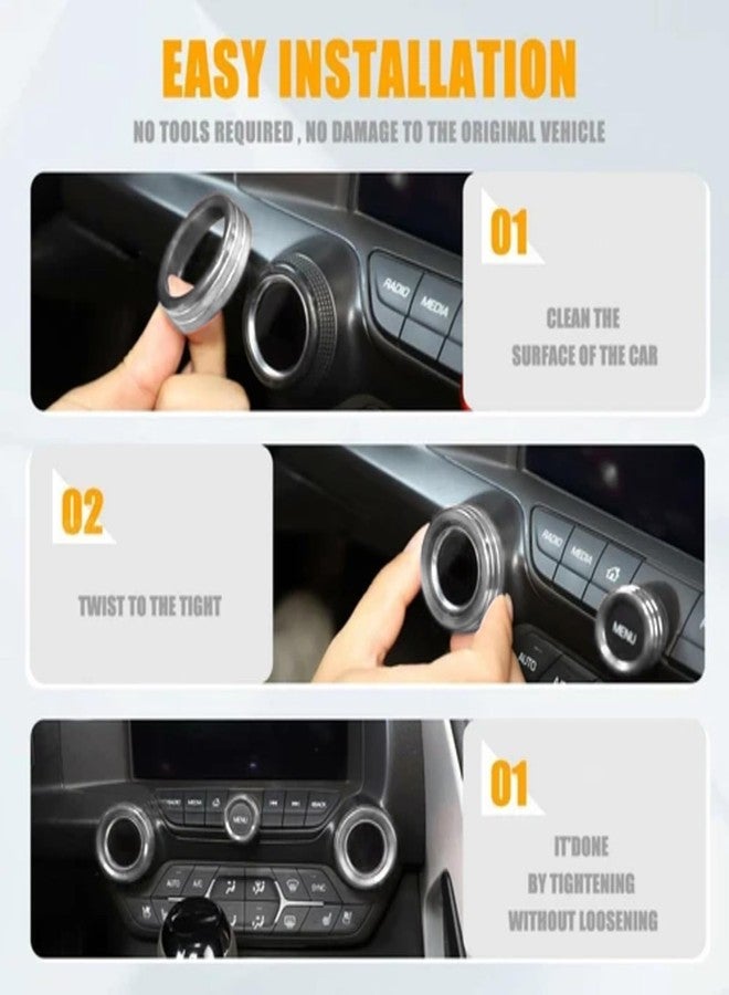 AuTK Central Console AC Volume Knob Button Switch Cover Trim Fit for Chevrolet Corvette C7 2014-2019 Aluminum Alloy Air Conditioner Knob Adjustment Cover-4pcs, Silver - Image 4
