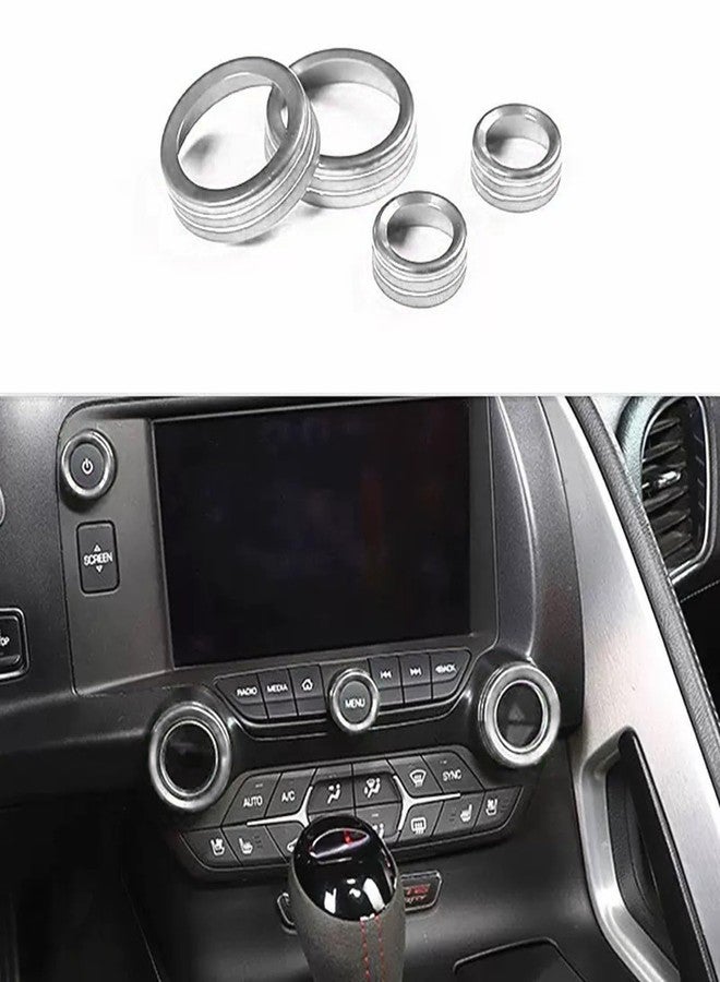 AuTK Central Console AC Volume Knob Button Switch Cover Trim Fit for Chevrolet Corvette C7 2014-2019 Aluminum Alloy Air Conditioner Knob Adjustment Cover-4pcs, Silver - Image 1