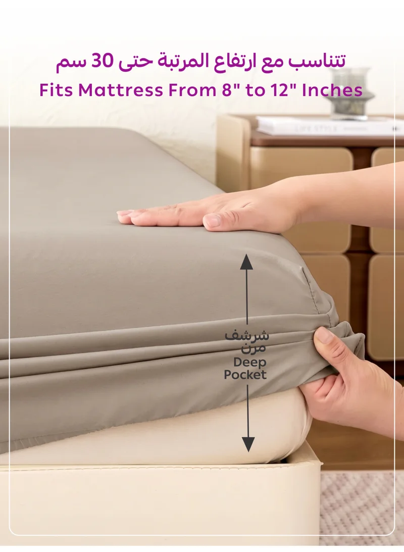 Donetella Simply Taupe 1 Pcs Twin Fitted Sheet 120x200 cm | OEKO-TEX Certified Brushed Microfiber Deep Pocket Sheet with All Around Elastic | Ultra Soft, Wrinkle Resistant, Easy Care, Safe for Sensitive Skin  | Best Price UAE