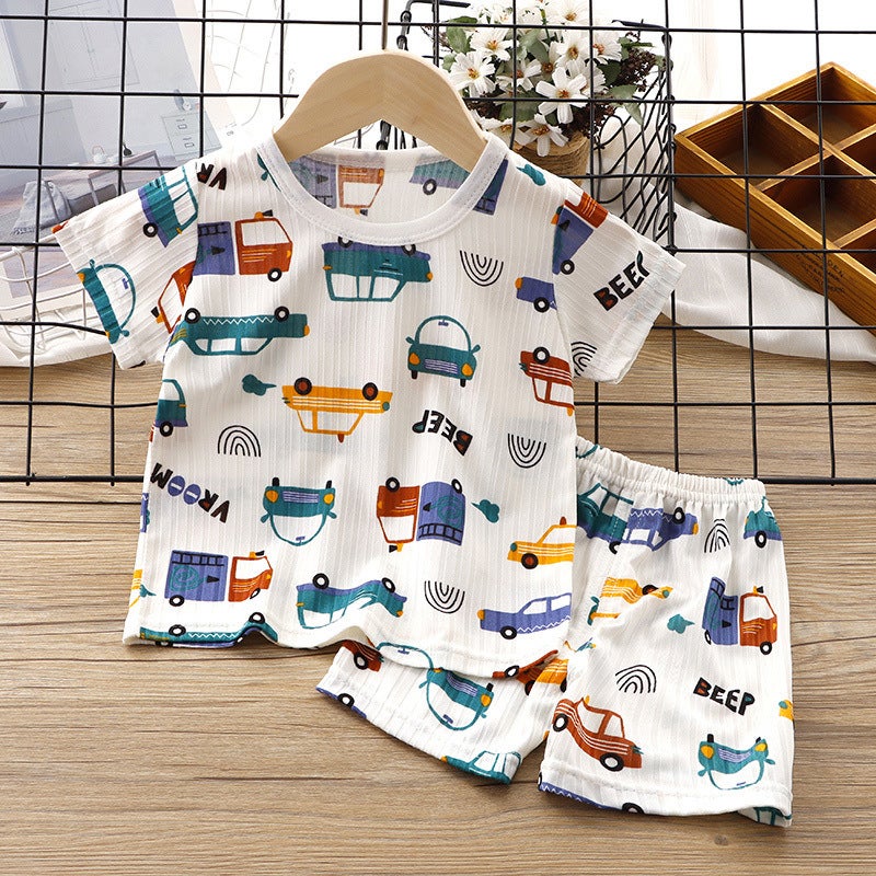 Summer Kidsren'S Short-Sleeved T-Shirt Suit, Boy'S Ice Silk Thin Half-Sleeved Shorts, Baby Girl'S Light And Breathable Air-Conditioned Suit - Image 5