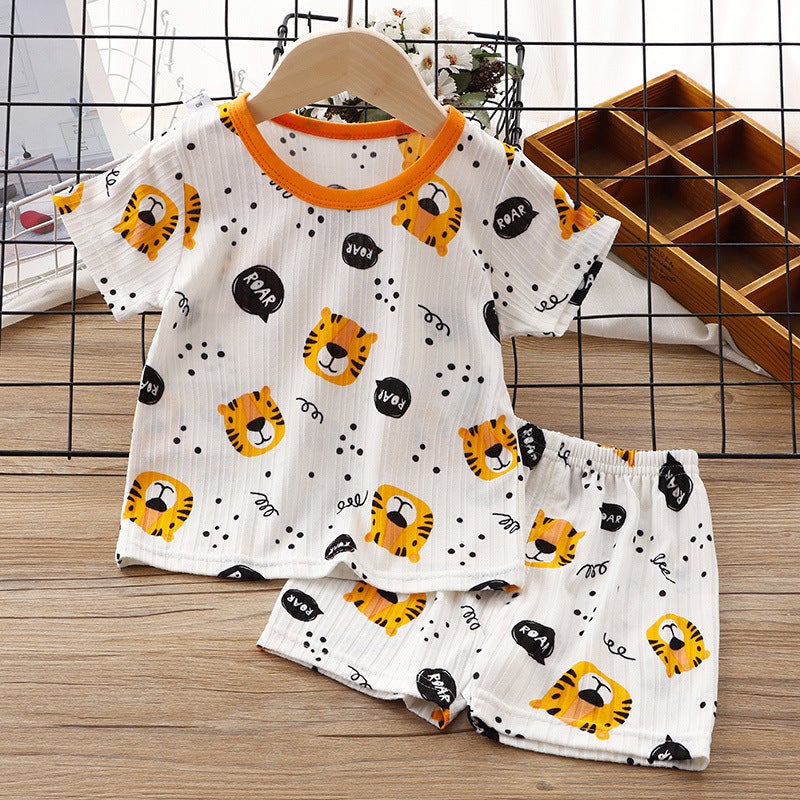 Summer Kidsren'S Short-Sleeved T-Shirt Suit, Boy'S Ice Silk Thin Half-Sleeved Shorts, Baby Girl'S Light And Breathable Air-Conditioned Suit - Image 3
