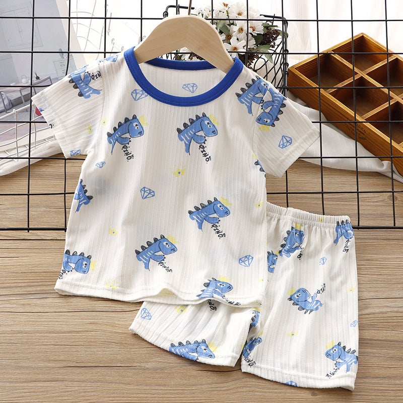 Summer Kidsren'S Short-Sleeved T-Shirt Suit, Boy'S Ice Silk Thin Half-Sleeved Shorts, Baby Girl'S Light And Breathable Air-Conditioned Suit - Image 2