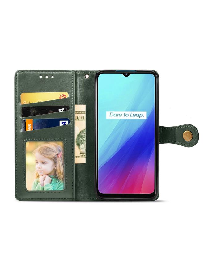 S-TOP Case For OPPO Realme C3 Retro Solid Color Leather Buckle Phone Case with Lanyard & Photo Frame & Card Slot & Wallet & Stand Function - Image 3