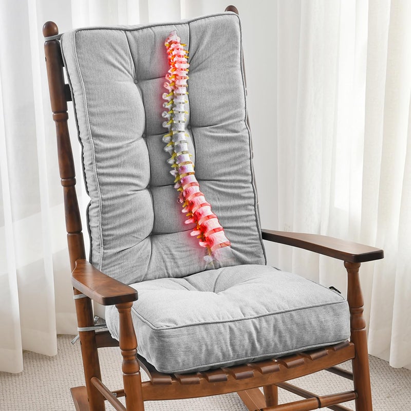 SUNROX Memory Foam Jumbo Rocking Chair Cushions FadeShield Water Resistant Non Slip Durable Tufted Pads Set of Seat  Back Cushion with Ties for IndoorOutdoor Rocker 2 Piece Heather Grey