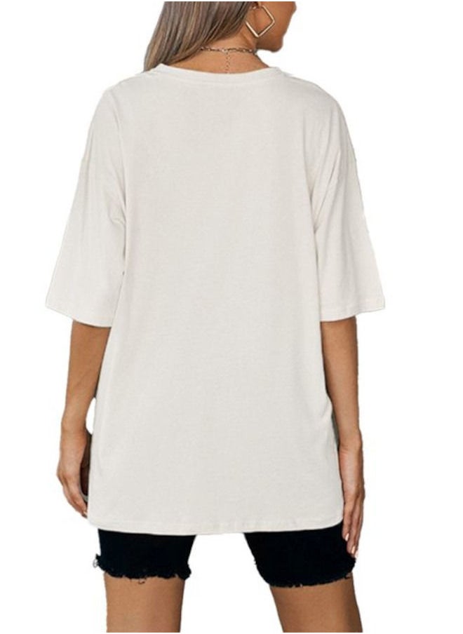 Nileton - T-Shirt Drop Shoulder Oversized - Off-White - Cotton - For Women - Image 1