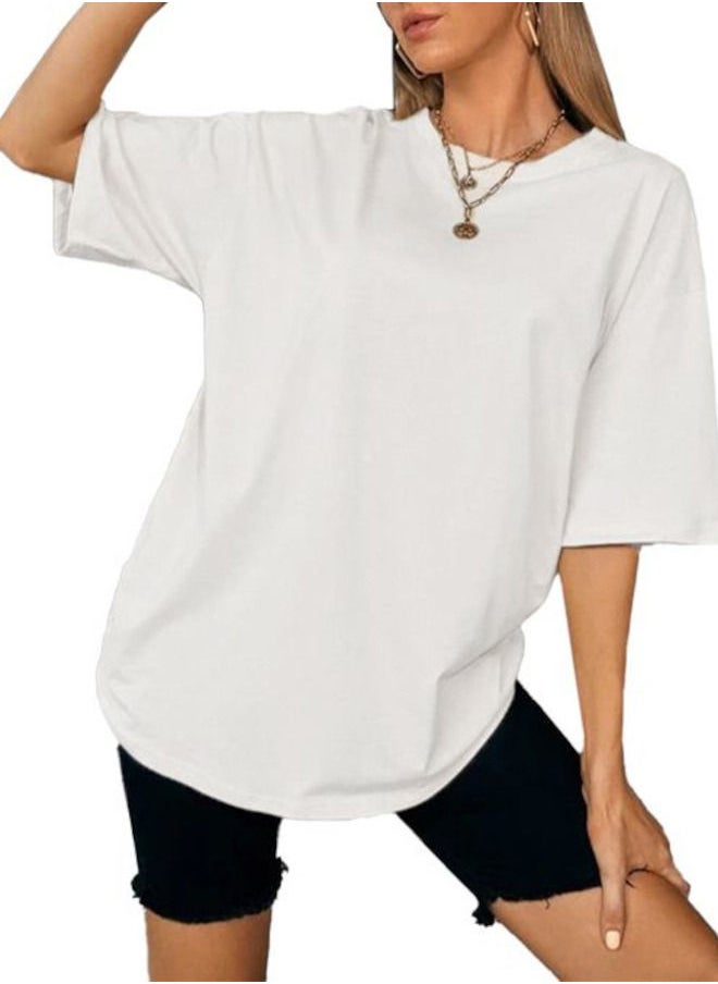 Nileton - T-Shirt Drop Shoulder Oversized - Off-White - Cotton - For Women - Image 1