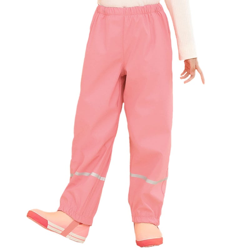 Fewlby Boys Girls Waterproof Rain Pants Unisex Kids Rain Pants Children Rainwear Waterproof and Windproof 3-4Years Pink - Image 1