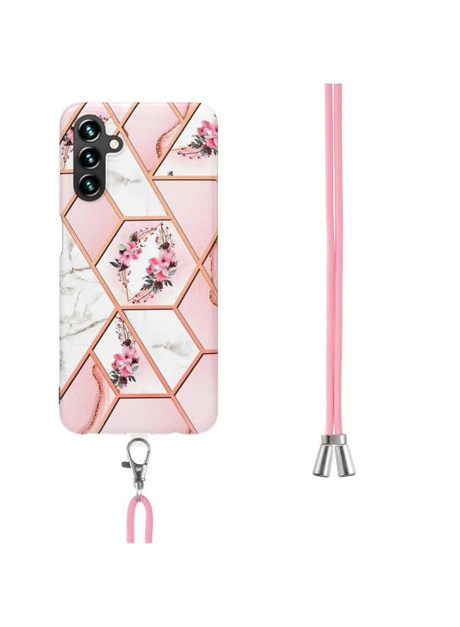 S-TOP Case For Samsung Galaxy A54 5G Electroplating Splicing Marble Flower IMD TPU Phone Case with Lanyard - Image 3