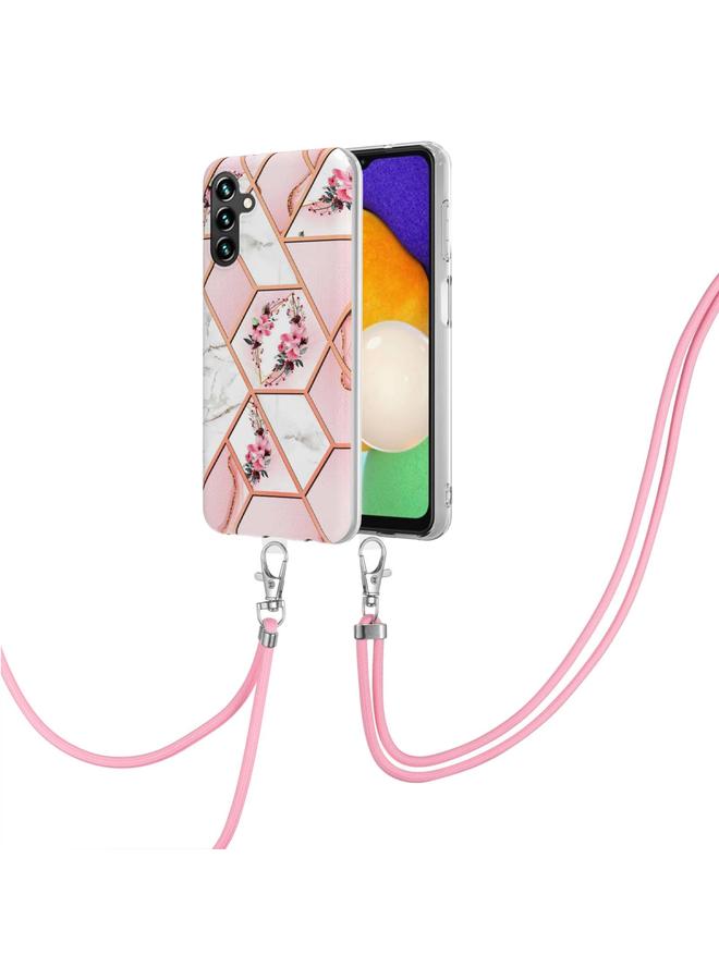 S-TOP Case For Samsung Galaxy A54 5G Electroplating Splicing Marble Flower IMD TPU Phone Case with Lanyard - Image 1