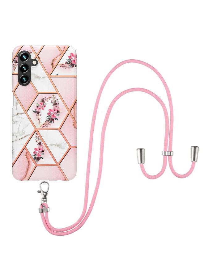 S-TOP Case For Samsung Galaxy A54 5G Electroplating Splicing Marble Flower IMD TPU Phone Case with Lanyard - Image 2