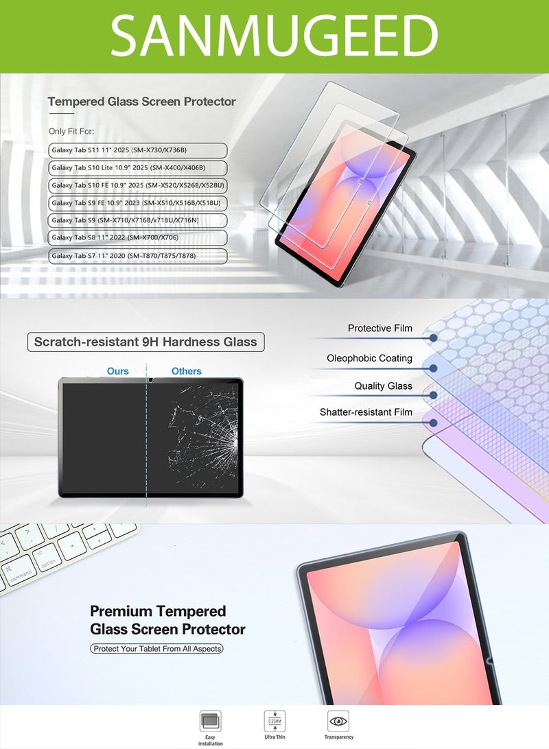 SANMUGEED 2 Pack Screen Protector for Tablet Galaxy Tab S11/ Tab S10 Lite/Tab S10 FE 2025/Tab S9 FE 10.9"/ Tab S9 2023/ Tab S8 2022/ Tab S7 2020 11", Hardness Tempered Glass Screen Film Guard - Image 3