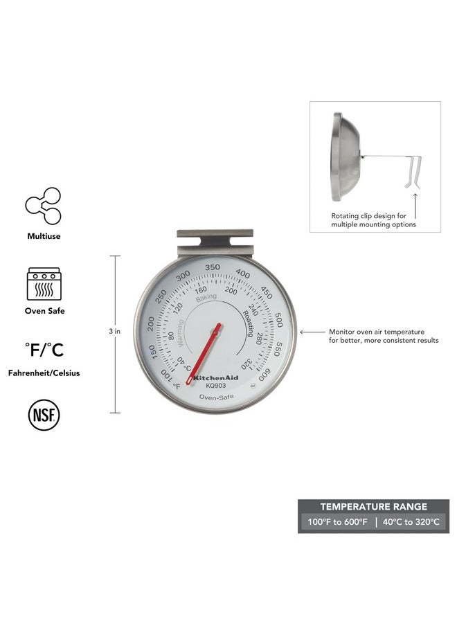 KitchenAid KitchenAid KQ903 3-in Analog Dial Oven/Appliance Thermometer, Oven Food Grill Chef Smoker Cooking Thermometer, TEMPERATURE RANGE: 100F to 600F, Stainless Steel  - Image 2