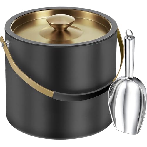 iHoo 3.2L/3.4QT Modern Insulated Ice Bucket with Silicone Lid, Scoop, Strainer, Double Wall Stainless Steel Ice Bucket for Parties & Cocktail Bar,Ideal for Gift(Black) - Image 1