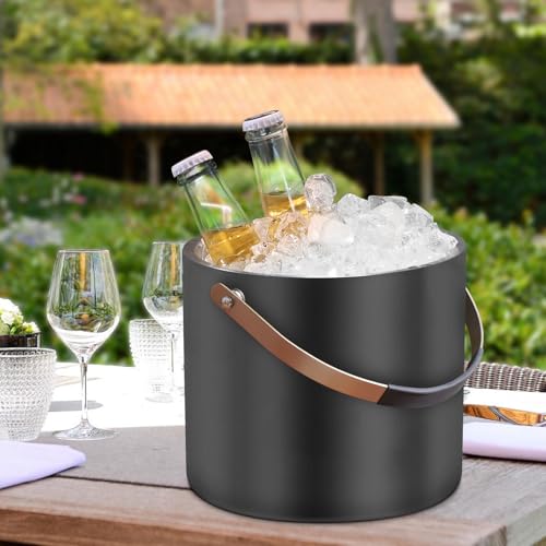 iHoo 3.2L/3.4QT Modern Insulated Ice Bucket with Silicone Lid, Scoop, Strainer, Double Wall Stainless Steel Ice Bucket for Parties & Cocktail Bar,Ideal for Gift(Black) - Image 5