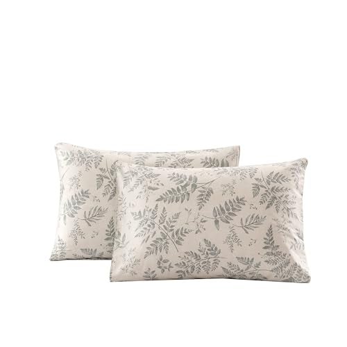 ECOCOTT 2 Pack Pillowcase Standard Size with Green Botanical Plant Leaves Pattern Pillow Cases Set, 100% Cotton Standard Pillow Covers Envelope Closure (Standard, 20"x26") - Image 1