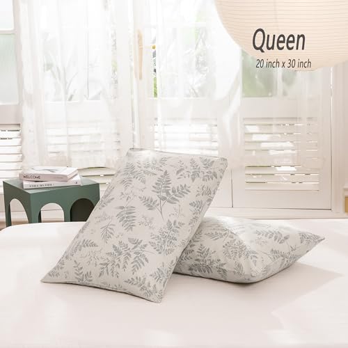 ECOCOTT 2 Pack Pillowcase Standard Size with Green Botanical Plant Leaves Pattern Pillow Cases Set, 100% Cotton Standard Pillow Covers Envelope Closure (Standard, 20"x26") - Image 2