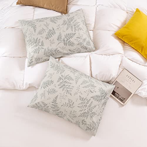ECOCOTT 2 Pack Pillowcase Standard Size with Green Botanical Plant Leaves Pattern Pillow Cases Set, 100% Cotton Standard Pillow Covers Envelope Closure (Standard, 20"x26") - Image 3
