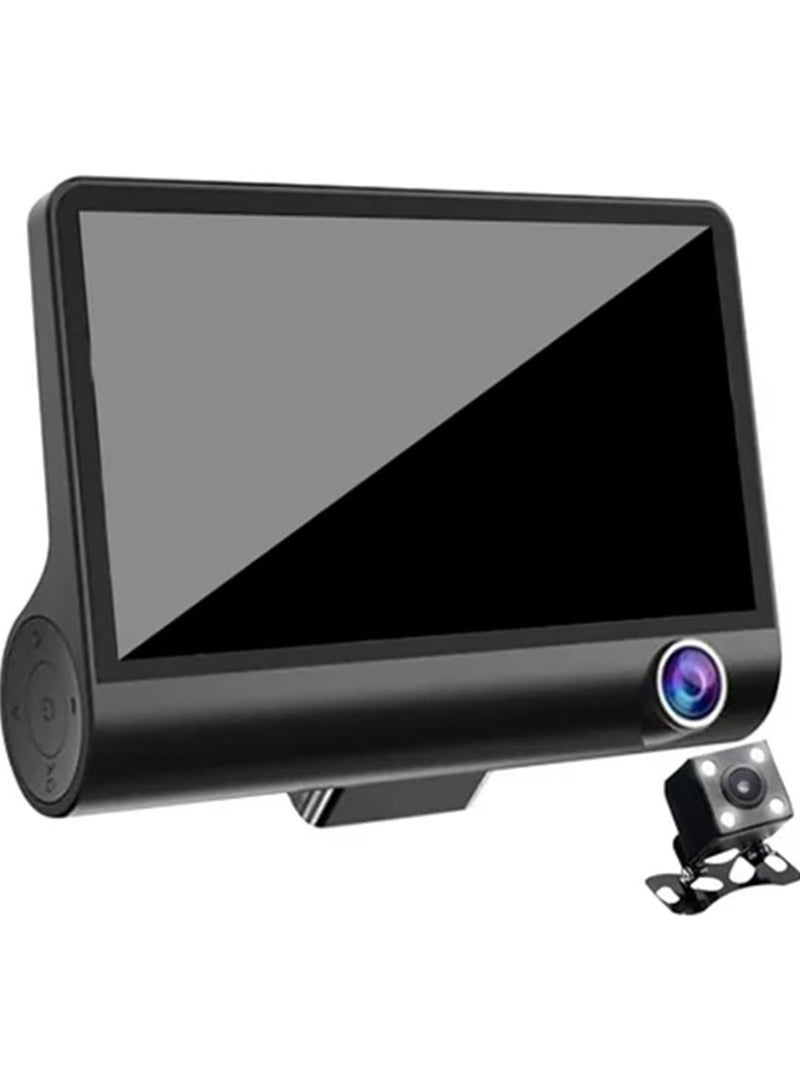 HD سيارة DVR الرؤية الخلفية كاميرا فيديو داش كام 1080P 3 كاميرا تسجيل رؤية ليلية فائقة، كاميرا أمامية بزاوية واسعة 170 درجة، كاميرا مسجل IPS شاشة GPS مستشعر الجاذبية، مسجل القيادة للشاشة - Image 4