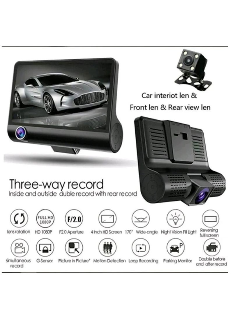Generic - HD Car DVR Rearview Video Dash Cam 1080P 3 Camera Recording Super Night Vision, 170°Wide Angle Front Cam, Recorder Camera IPS Screen GPS Gravity Sensor, Driving Recorder for Monitor - Image 1