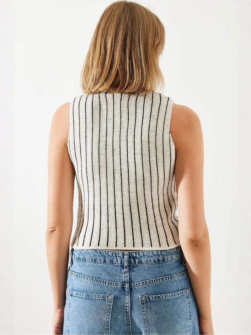 Bianco Lucci Multicolor LUCCI Striped Knitwear Crop Waistcoat for Women | Best Price UAE