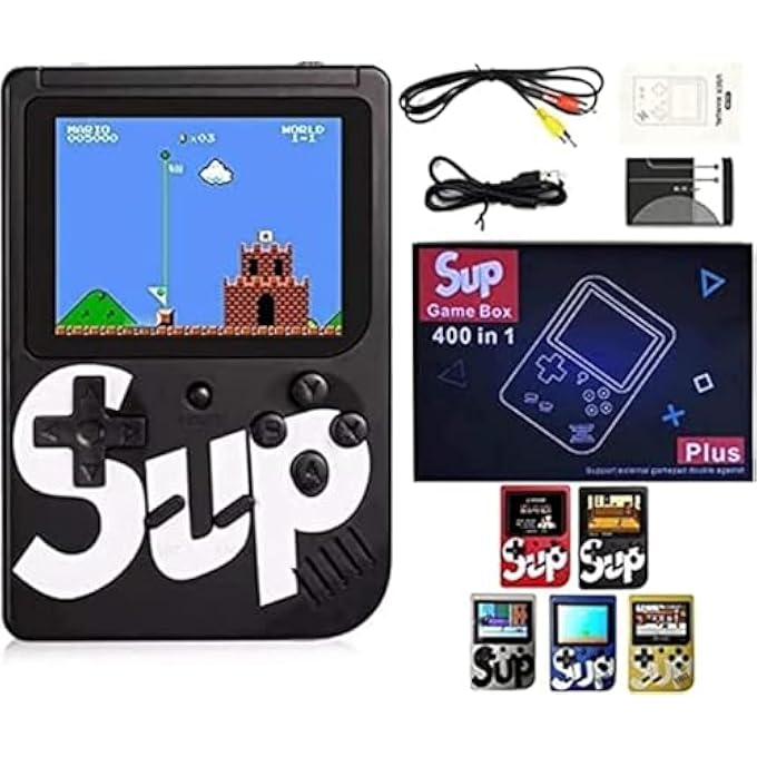 HANDHELD GAME CONSOLE, 400 / 500 FC GAMES, MINI HANDHELD GAME CONSOLE WITH 3.0-INCHES COLOR SCREEN, 1020MAH RECHARGEABLE BATTERY PORTABLE GAME CONNECT TO TV SINGLE / TWO PLAYERS (BLACK SINGLE PLAYER) - Image 1