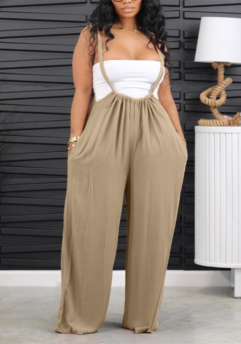 YOOTIKO Womens Suspender Overalls Loose Fit High Waisted Tie Back Wide Leg Pants Casual Jumpsuit Romper - Image 2