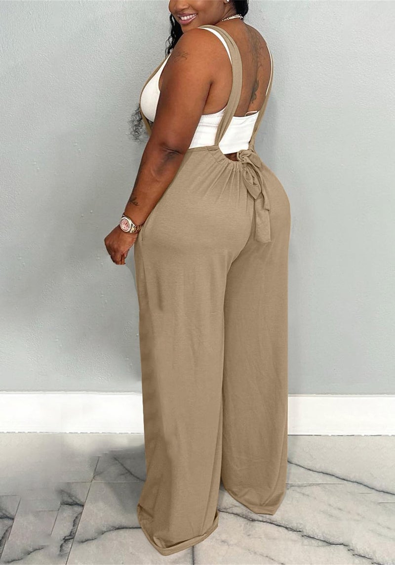 YOOTIKO Womens Suspender Overalls Loose Fit High Waisted Tie Back Wide Leg Pants Casual Jumpsuit Romper - Image 4