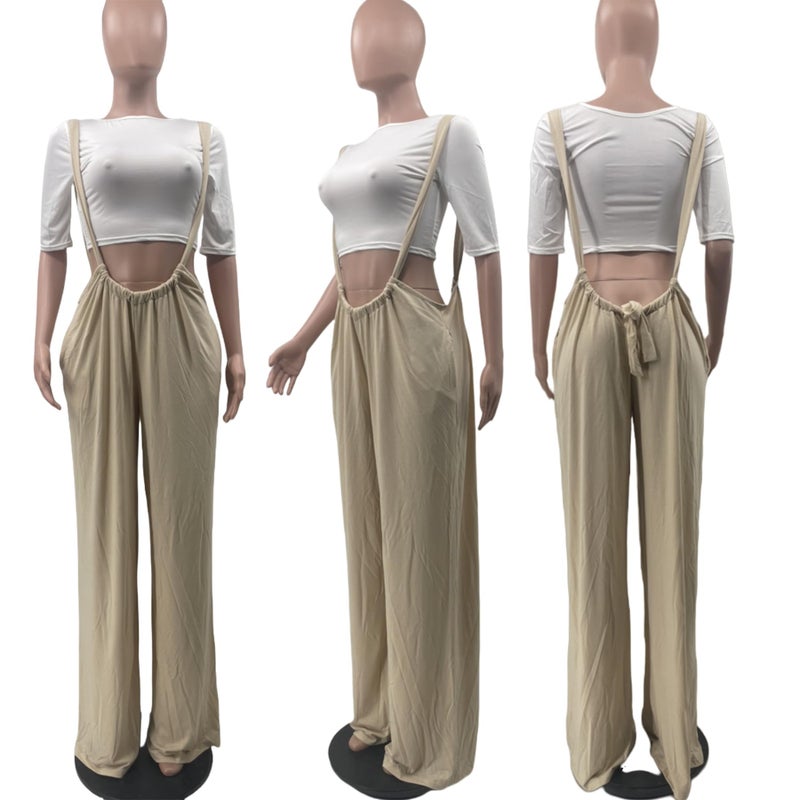 YOOTIKO Womens Suspender Overalls Loose Fit High Waisted Tie Back Wide Leg Pants Casual Jumpsuit Romper - Image 5