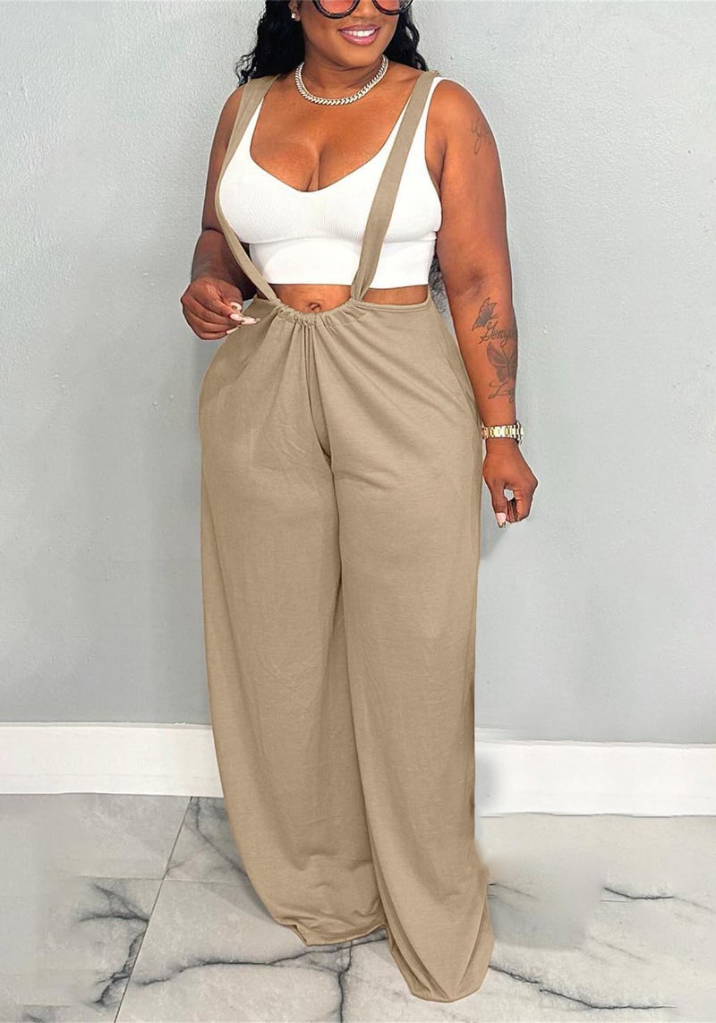 YOOTIKO Womens Suspender Overalls Loose Fit High Waisted Tie Back Wide Leg Pants Casual Jumpsuit Romper - Image 3