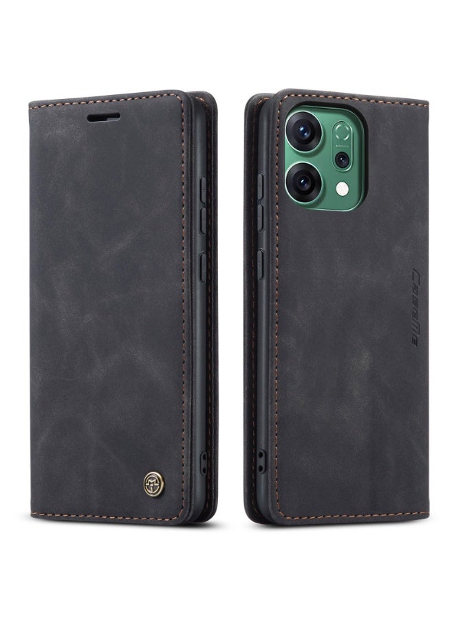 CaseMe Phone Case Luxury PU Leather Design 013 Flip Cover Card Slot Holder Cover For Oppo Reno 14 (Black ) - Image 1