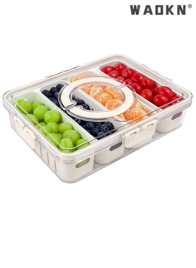 WAOKN Divided Serving Tray with Lid and Handle - Snackle Box Charcuterie Container for Portable Snack Platters - Clear Organizer for Candy, Fruits, Nuts, Snacks - Perfect for Party, Entertaining - Image 1