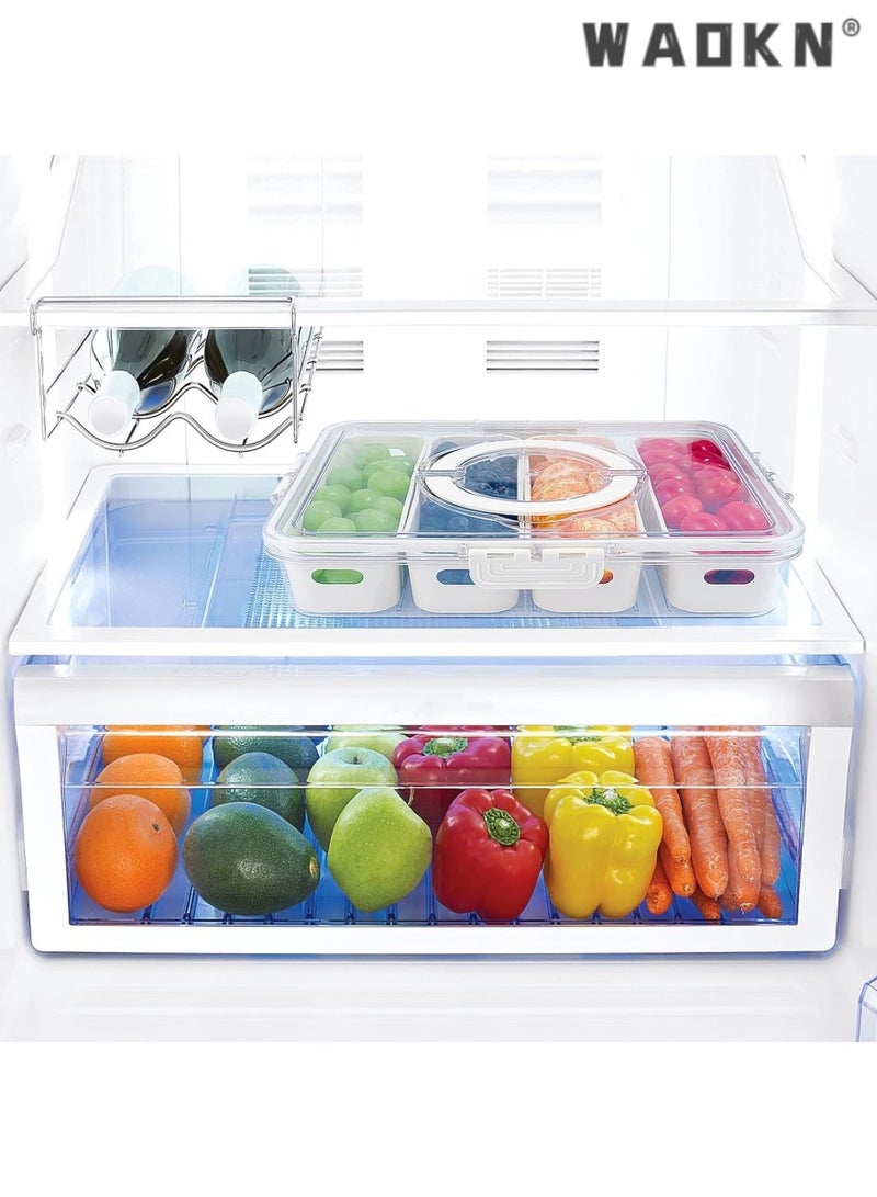 WAOKN Divided Serving Tray with Lid and Handle - Snackle Box Charcuterie Container for Portable Snack Platters - Clear Organizer for Candy, Fruits, Nuts, Snacks - Perfect for Party, Entertaining - Image 4