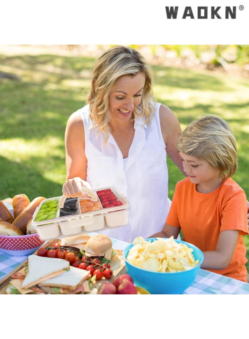 WAOKN Divided Serving Tray with Lid and Handle - Snackle Box Charcuterie Container for Portable Snack Platters - Clear Organizer for Candy, Fruits, Nuts, Snacks - Perfect for Party, Entertaining - Image 5