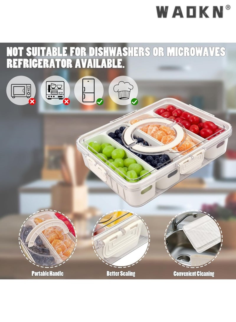 WAOKN Divided Serving Tray with Lid and Handle - Snackle Box Charcuterie Container for Portable Snack Platters - Clear Organizer for Candy, Fruits, Nuts, Snacks - Perfect for Party, Entertaining - Image 2