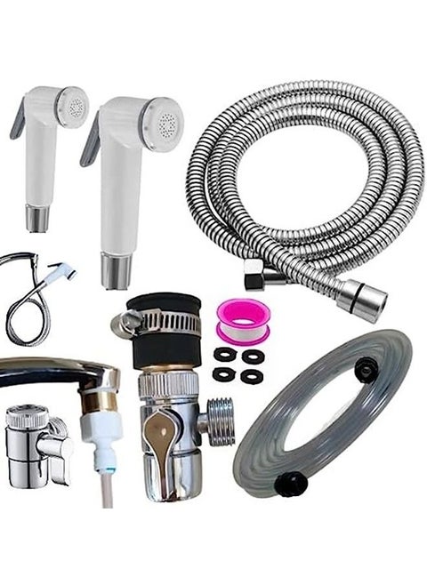 Bidet Shower, Handheld Sprayer, Travel Bidet Set - Portable (White) with Extra Long 10 Meter Hose Easy to Install, Code 501TR (Up to 10 Meters from Farthest Point with Large Pressure Bearing) - 9 Piec