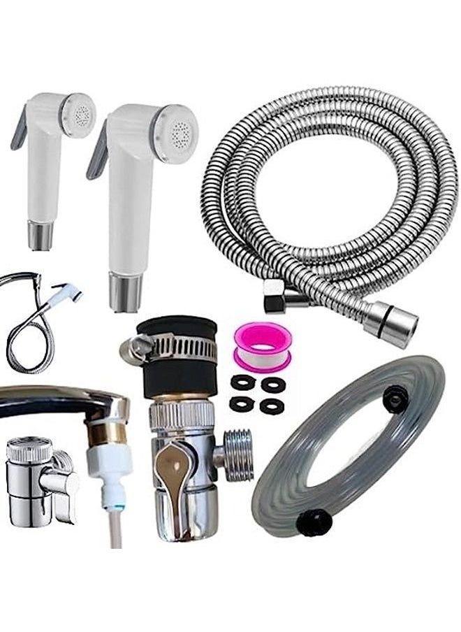 Generic - Bidet Shower, Handheld Sprayer, Travel Bidet Set - Portable (White) with Extra Long 10 Meter Hose Easy to Install, Code 501TR (Up to 10 Meters from Farthest Point with Large Pressure Bearing) - 9 Piec - Image 1