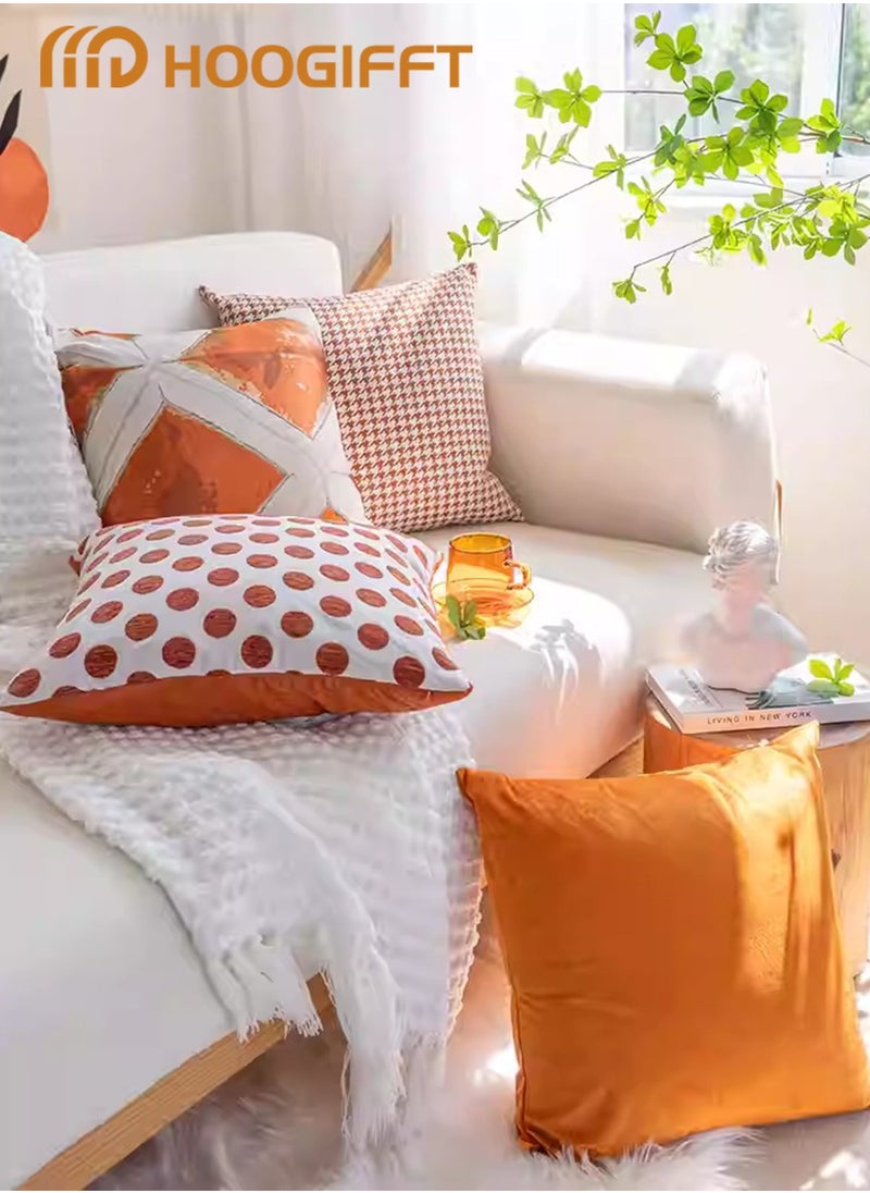 HOOGIFFT Cushion Covers,Set of 4 Soft Throw Pillow Covers Cases,Comfortable Jacquard Velvet Throw Pillow Cases-Couch Sofa Cushion Covers,For Living Room Sofa Couch Bed Pillowcases,18 X 18 Inch (Caramel color)  - Image 3