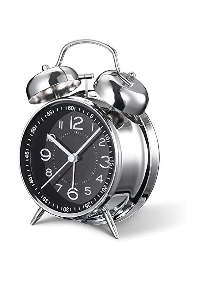 Beauenty Loud Alarm Clock for Heavy Sleepers Adults,Retro 4 Inch Silent Non-Ticking Quartz with Backlight,Twin Bell Analog Kids Alarm Clocks for Bedrooms Bedside (Black)  - Image 1