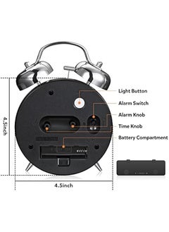 Beauenty Loud Alarm Clock for Heavy Sleepers Adults,Retro 4 Inch Silent Non-Ticking Quartz with Backlight,Twin Bell Analog Kids Alarm Clocks for Bedrooms Bedside (Black)  - Image 4