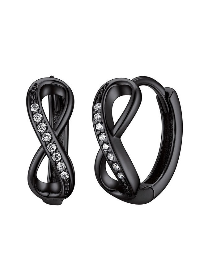 ChicSilver Black Infinity Earrings 925 Sterling Silver Cubic Zirconia Infinity Small Hoop Earrings Hypoallergenic 10Mm Huggie Earrings For Women - Image 1