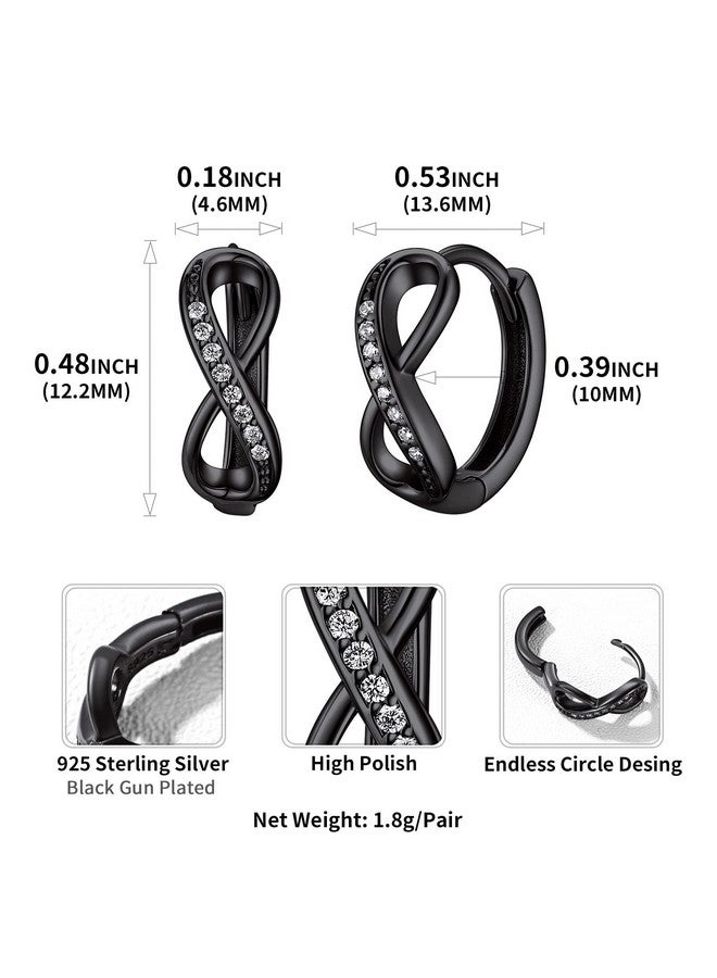 ChicSilver Black Infinity Earrings 925 Sterling Silver Cubic Zirconia Infinity Small Hoop Earrings Hypoallergenic 10Mm Huggie Earrings For Women - Image 5