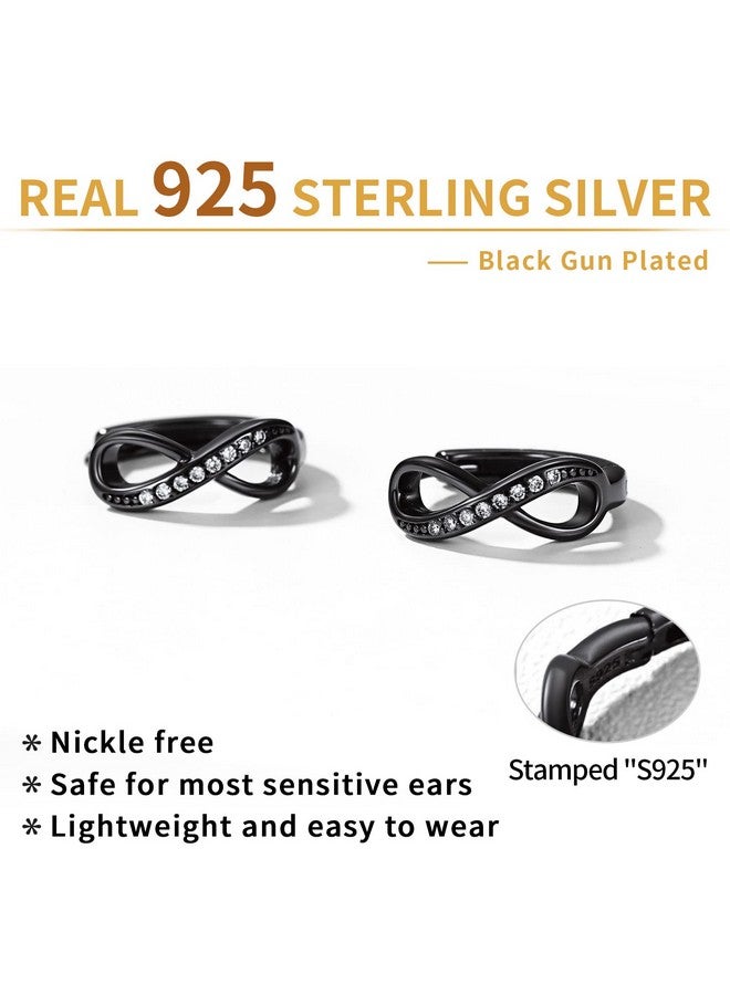 ChicSilver Black Infinity Earrings 925 Sterling Silver Cubic Zirconia Infinity Small Hoop Earrings Hypoallergenic 10Mm Huggie Earrings For Women - Image 3