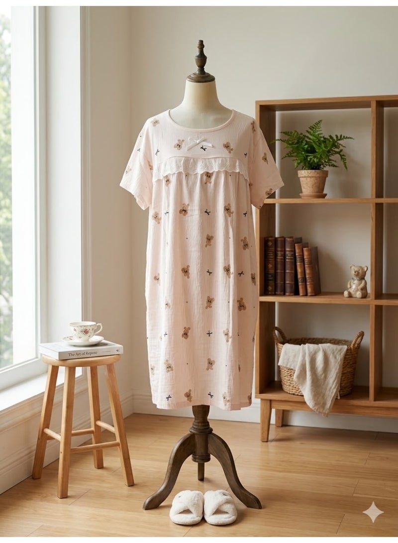 Women's Vintage-Inspired Cotton Crinkle Ruffle free Size Nightgown - Image 1