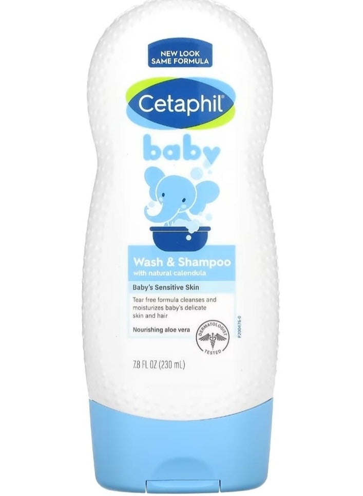 Cetaphil Wash & Shampoo with Natural Calendula, 7.8 fl oz (230 ml) - Image 1