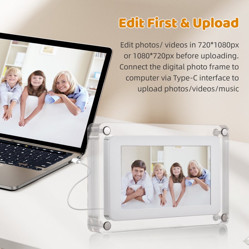 10.1 Inch WiFi Acrylic Digital Photo Frame Digital Picture Frame Photo/ Music/ Video Player Auto Rotation Built-in 8GB Memory Battery Gift for Friends Families, Frameo APP Sharing - Image 5