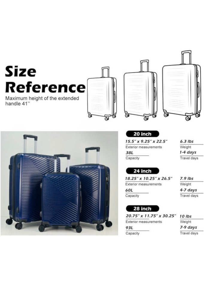 SAW & SEE Premium Hard Shell Luggage Set – 3-Piece Durable Strong Suitcase Set, Lightweight ABS Trolley Bags with Smooth Rotating Spinner Wheels, Security Combination Lock, Telescopic Handle, Traveling Bag Suitcases – 12 KG /23 KG /35 KG - 20" / 24" / 28" – DARK BLUE  - Image 3