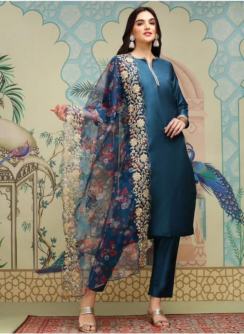 آي شين Women NAVY BLUE Kurta Set with Duppatta