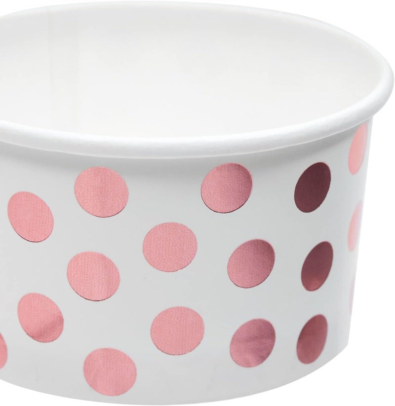 Juvale 50Pack Paper Ice Cream Cups for Frozen Yogurt Sundae Bar Parfaits Treats Diners Restaurants Bakeries Disposable Dessert Bowls wRose Gold Foil Polka Dots 8 oz Paper Dessert Cup Pack - Image 5