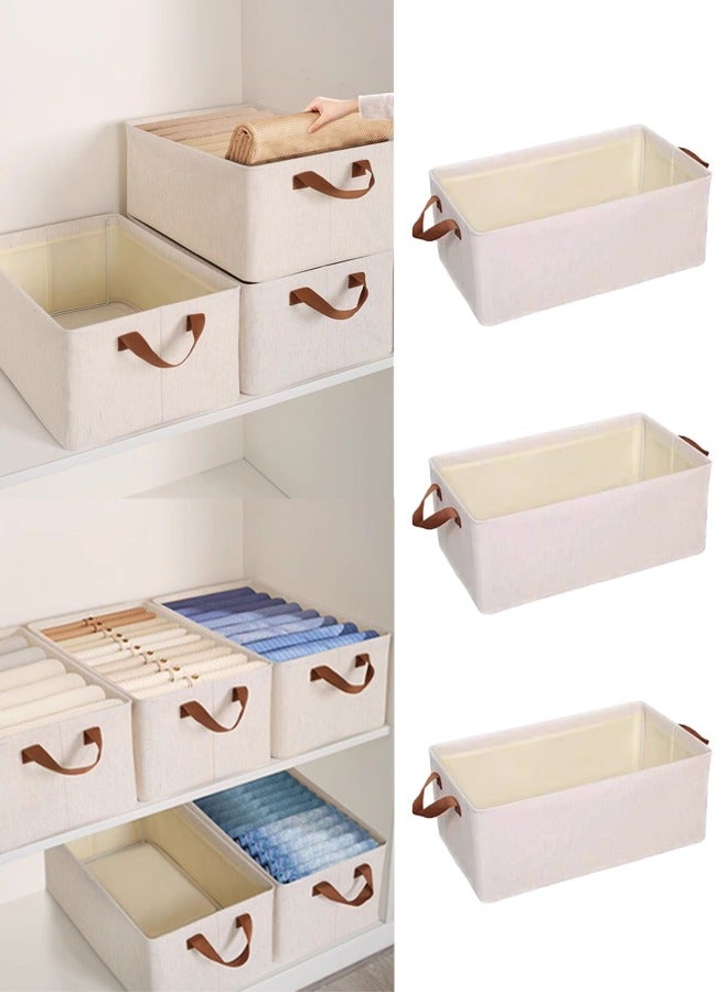 DUNISO Wardrobe organizer 3 pieces, foldable fabric wardrobe clothing storage box with sturdy handles, 35L large capacity shelf storage basket, metal frame storage box for storing clothes and toys - Image 2